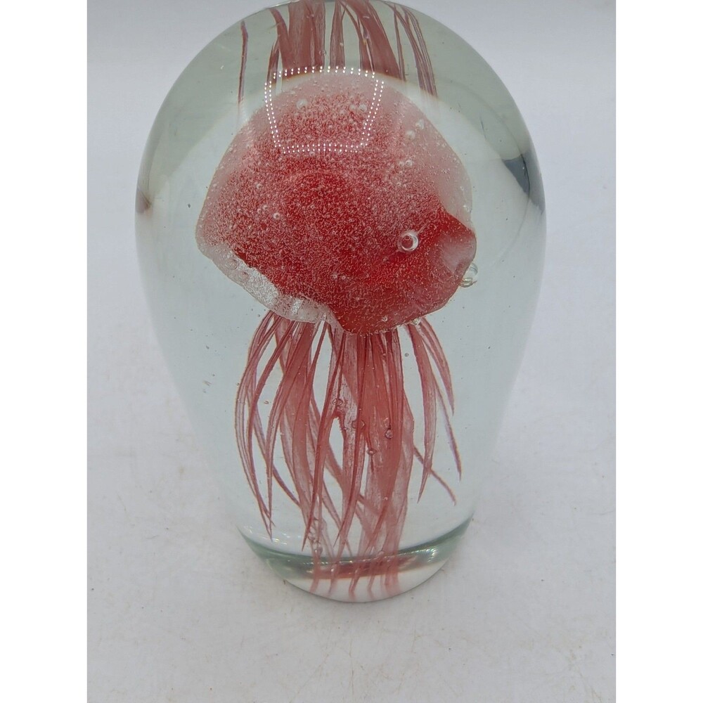 Red Glow in the Dark Glass Jellyfish Paperweight Art Glass Sculpture 5.5" - Picture 7 of 8